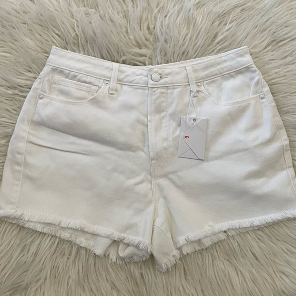 Good American high waist white step hem cut off denim jean shorts size 30 NWT
